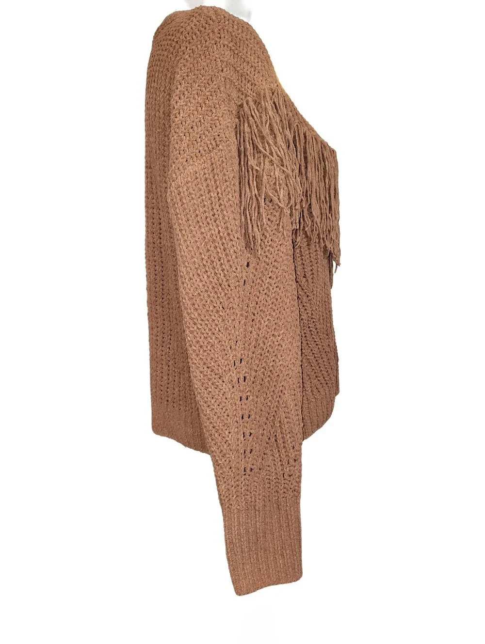 No Boundaries Mocha Western Fringe Knit Sweater Juniors Large (11-13)